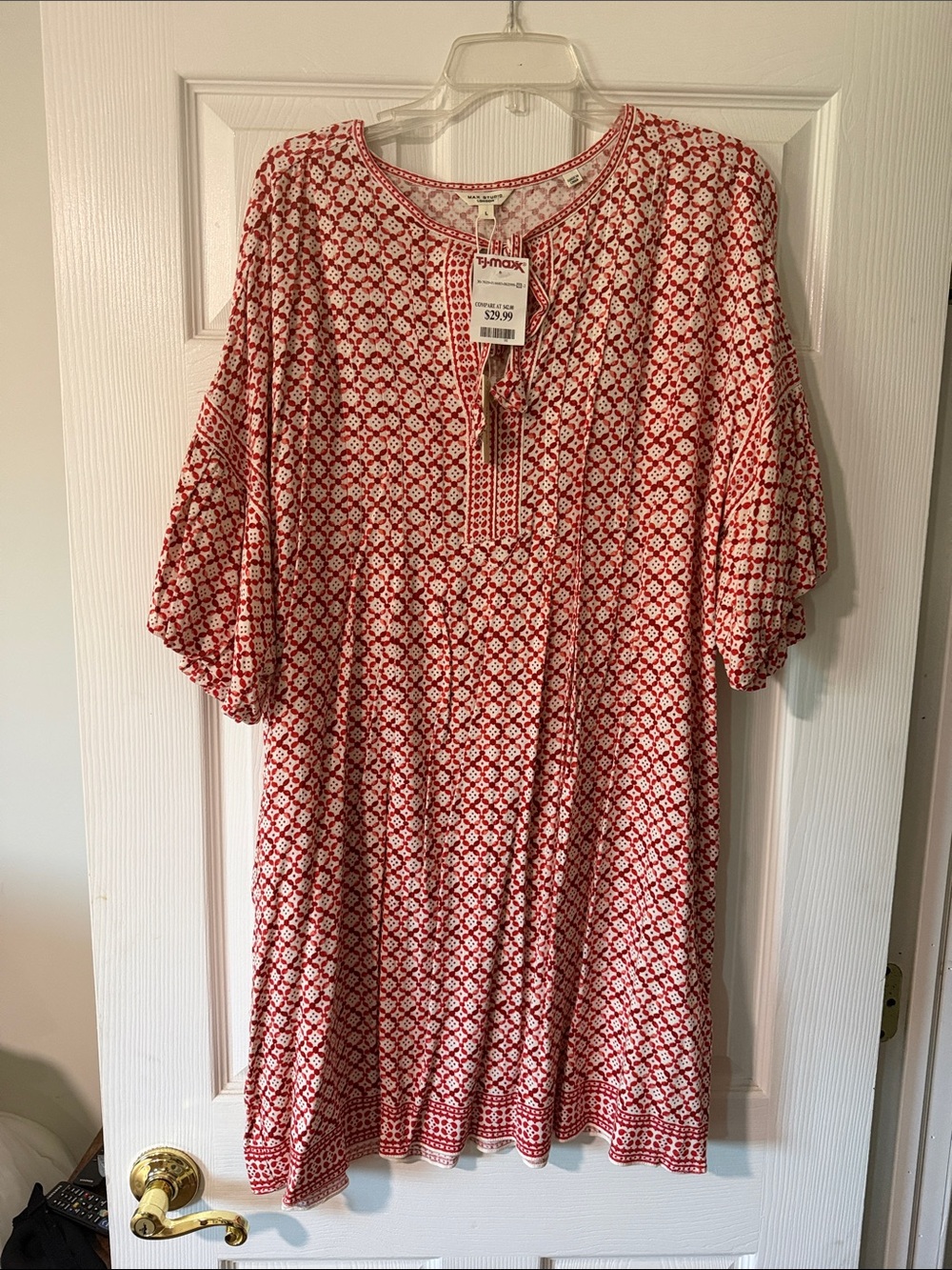 Max Studio Red & White Printed Mini Dress
